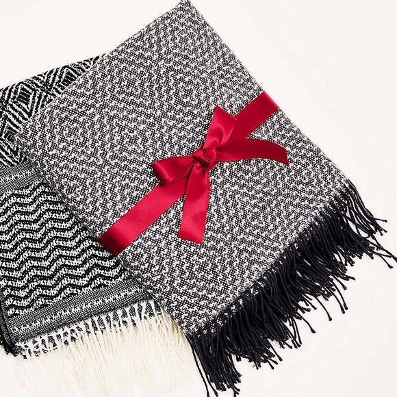 🆕 Geometric Pattern Knit Fringe Throw Blanket GRY - Picture 7 of 13
